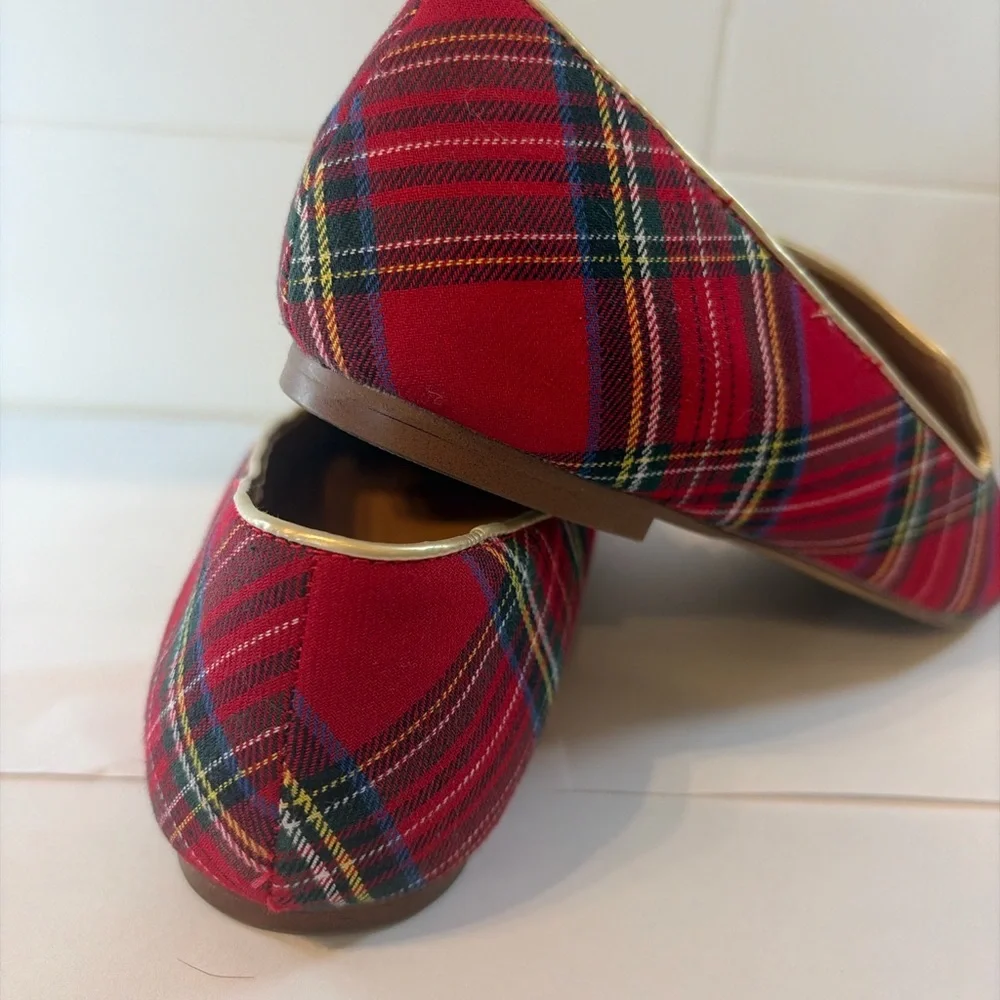 J.Crew Tartan Plaid Smoking Slipper Loafers Royal Stewart Red Flats Size 8.5 - Picture 6 of 8
